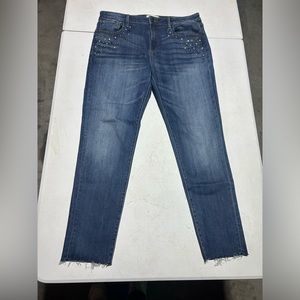 COPY - Driftwood Jackie Skinny Sz 31 MidRise Studded Stretch Denim Jeans Raw Hem